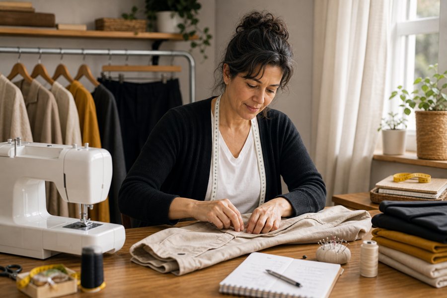 Emprendedora haciendo arreglos de ropa